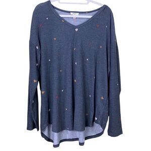 Como Blu Gray Soft Heart Graphic V-Neck Top Size 2X